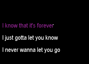 I know that ifs forever

ljust gotta let you know

I never wanna let you go