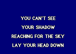 YOU CAN'T SEE

YOUR SHADOW
REACHING FOR THE SKY
LAY YOUR HEAD DOWN