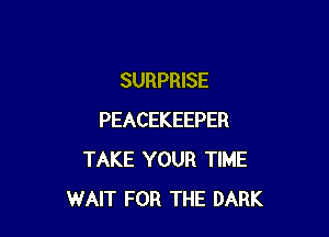 SURPRISE

PEACEKEEPER
TAKE YOUR TIME
WAIT FOR THE DARK