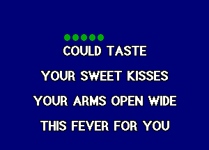 COULD TASTE

YOUR SWEET KISSES
YOUR ARMS OPEN WIDE
THIS FEVER FOR YOU