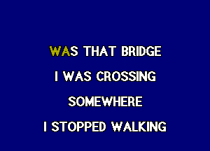WAS THAT BRIDGE

I WAS CROSSING
SOMEWHERE
l STOPPED WALKING