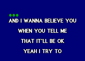 AND I WANNA BELIEVE YOU

WHEN YOU TELL ME
THAT IT'LL BE 0K
YEAH I TRY TO