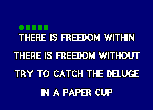 THERE IS FREEDOM WITHIN
THERE IS FREEDOM WITHOUT
TRY TO CATCH THE DELUGE

IN A PAPER CUP