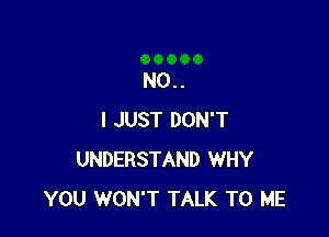 NO..

I JUST DON'T
UNDERSTAND WHY
YOU WON'T TALK TO ME