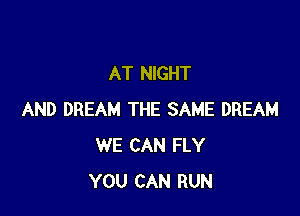 AT NIGHT

AND DREAM THE SAME DREAM
WE CAN FLY
YOU CAN RUN