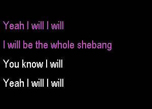 Yeah I will I Will

I will be the whole shebang

You know I will

Yeah I will I will