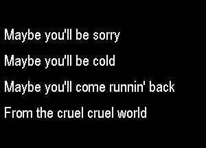 Maybe you'll be sorry
Maybe you'll be cold

Maybe you'll come runnin' back

From the cruel cruel world