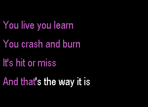 You live you learn

You crash and burn
lfs hit or miss

And that's the way it is