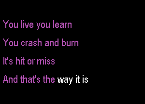 You live you learn

You crash and burn
lfs hit or miss

And that's the way it is