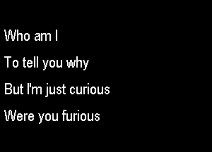 Who am I
To tell you why

But I'm just curious

Were you furious