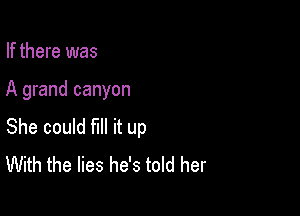 If there was

A grand canyon

She could fill it up
With the lies he's told her