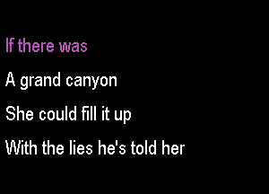 If there was

A grand canyon

She could fill it up
With the lies he's told her