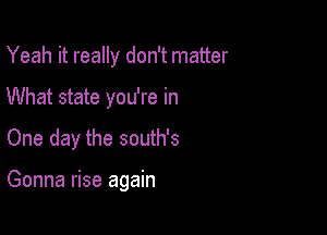 Yeah it really don't matter
What state you're in

One day the south's

Gonna rise again