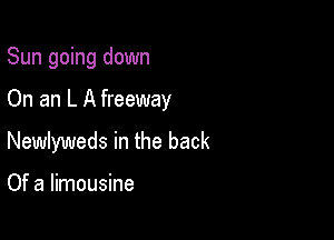 Sun going down

On an L A freeway

Newlyweds in the back

Of a limousine