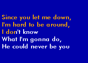 Since you let me down,
I'm hard to be around,

I don't know
What I'm gonna do,
He could never be you