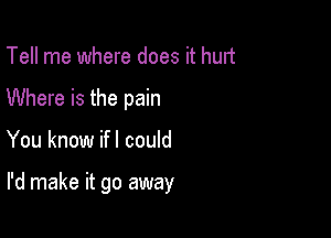 Tell me where does it hurt
Where is the pain

You know ifl could

I'd make it go away