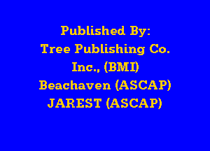 Published Byz
Tree Publishing Co.
Inc.. (BMI)

Beachaven (ASCAP)
JAREST (ASCAP)