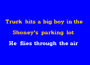 Truck hits a big boy in the
Shoney's parking lot

He ilies through the air