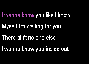 I wanna know you like I know

Myself I'm waiting for you

There ain't no one else

lwanna know you inside out