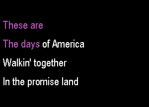 These are
The days of America

Walkin' together

In the promise land