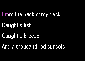 From the back of my deck

Caught a fish
Caught a breeze

And a thousand red sunsets