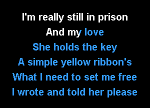 I'm really still in prison
And my love
She holds the key
A simple yellow ribbon's
What I need to set me free
I wrote and told her please