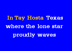 In Tay Hosta Texas
where the lone star
proudly waves