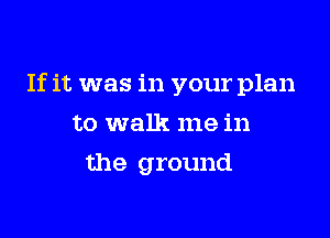 If it was in your plan
to walk me in

the ground