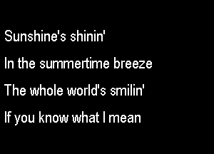 Sunshine's shinin'
In the summertime breeze

The whole world's smilin'

If you know what I mean