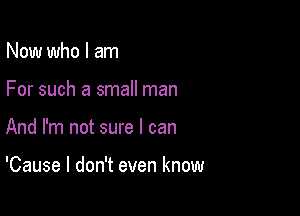 Now who I am

For such a small man

And I'm not sure I can

'Cause I don't even know