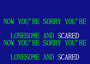 NOW YOU RE SORRY YOU RE

LONESOME AND SCARED
NOW YOU RE SORRY YOU RE

LONESOME AND SCARED