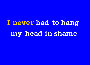 I never had to hang

my head in shame