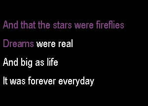 And that the stars were fireflies

Dreams were real
And big as life

It was forever everyday