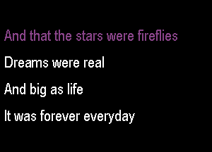 And that the stars were fireflies

Dreams were real
And big as life

It was forever everyday