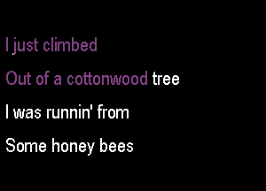 I just climbed

Out of a cottonwood tree
I was runnin' from

Some honey bees