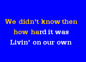 We didn't know then
how hard it was
Livin' on our own