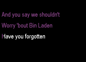 And you say we shouldn't

Worry 'bout Bin Laden

Have you forgotten