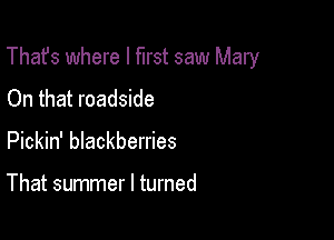 That's where I first saw Mary

On that roadside
Pickin' blackberries

That summer I turned