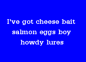 I've got cheese bait

salmon eggs boy

howdy lures