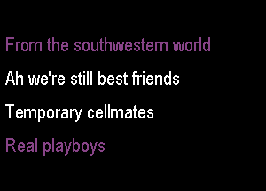 F rom the southwestern world

Ah we're still best friends

Temporary cellmates

Real playboys