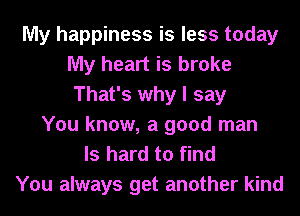 My happiness is less today
My heart is broke
That's why I say
You know, a good man
Is hard to find

You always get another kind