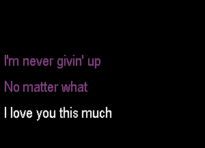 I'm never givin' up

No matter what

I love you this much