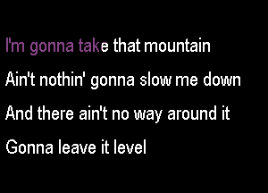 I'm gonna take that mountain

Ain't nothin' gonna slow me down
And there ain't no way around it

Gonna leave it level