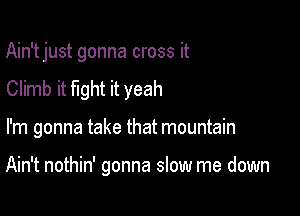 Ain't just gonna cross it
Climb it fight it yeah

I'm gonna take that mountain

Ain't nothin' gonna slow me down