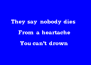 They say nobody dies

From a heartache

You can't drown