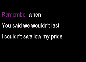 Remember when

You said we wouldn't last

I couldn't swallow my pride
