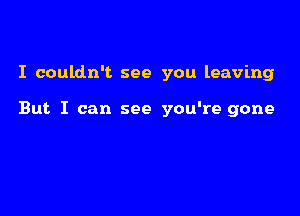 I couldn't see you leaving

But I can see you're gone