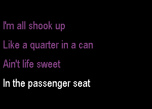 I'm all shook up
Like a quarter in a can

Ain't life sweet

In the passenger seat