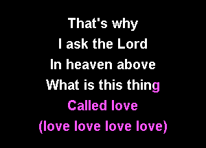 That's why
I ask the Lord
In heaven above

What is this thing
Called love
(love love love love)