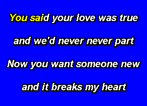 You said your love was true
and we 'd never never part
Now you want someone new

and it breaks my heart